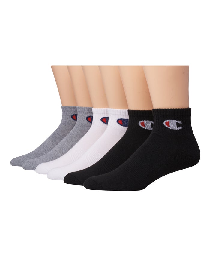 Champion Womens Socks NZ - Ankle C Logo 6-Pairs White/Grey/Black ( 5731-WVGOK )